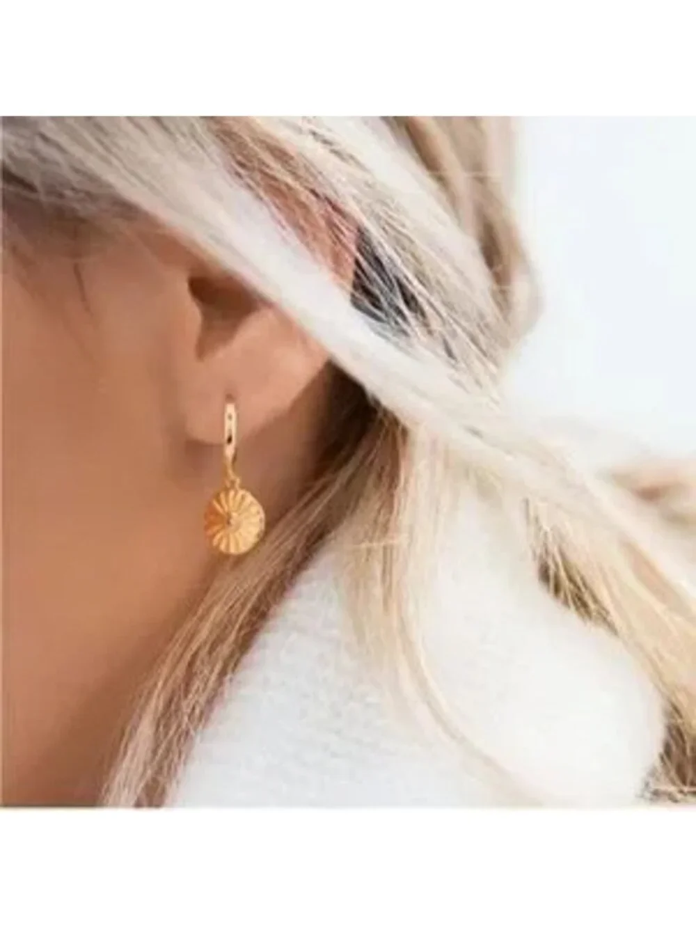Gold 14k Gold Plated Disc CZ Huggie Hoop Earrings
